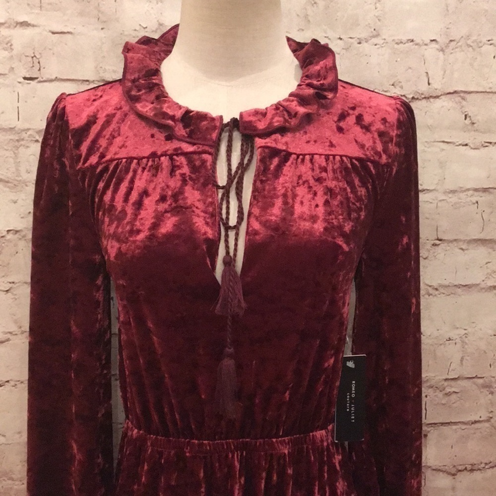 Romeo Juliet Velvet Boho Dress Burgundy NEW Small - Picture 2 of 4